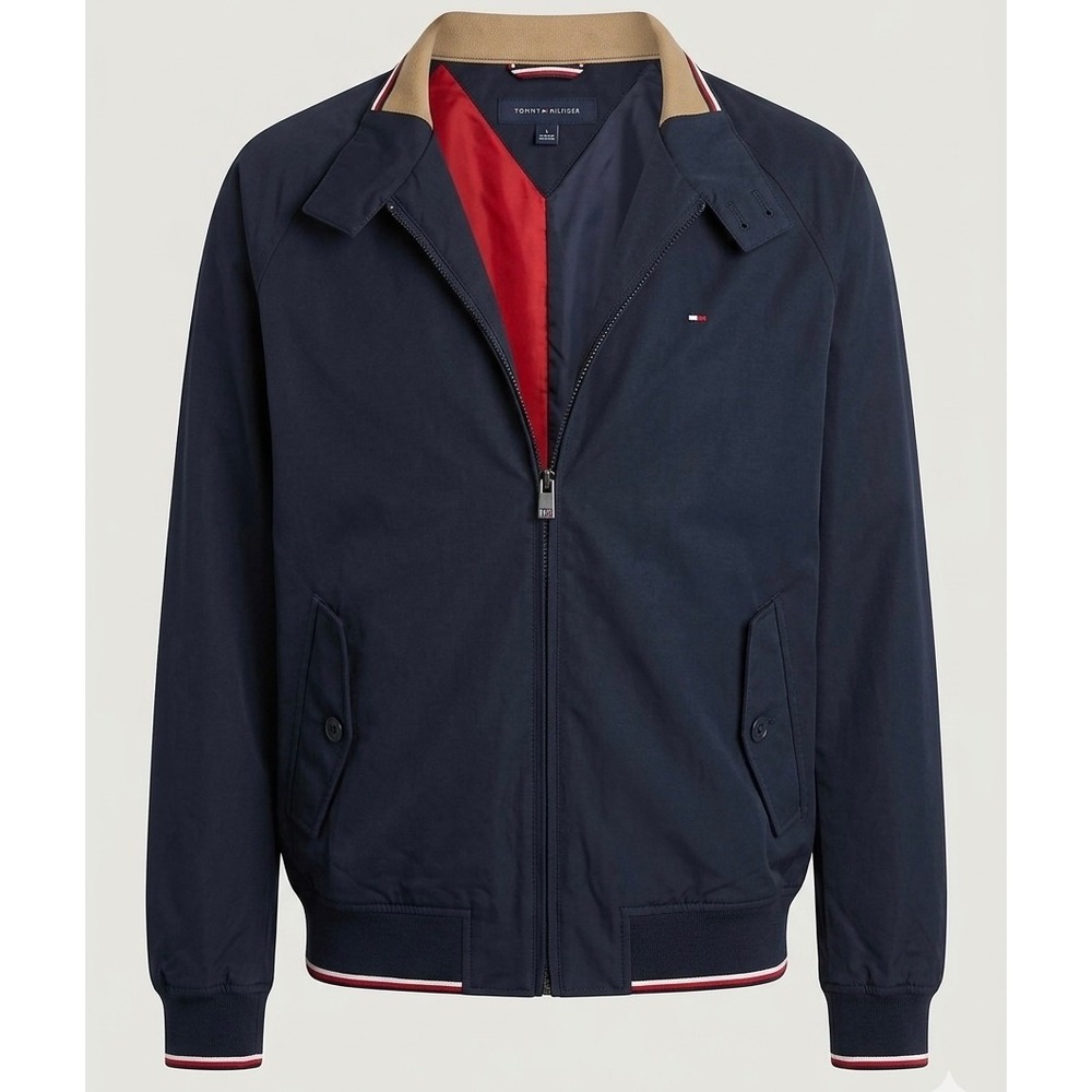 Tommy Hilfiger Harrington Bomber Jacket Navy Tipped Mens XXL Full Zip Flag Logo
